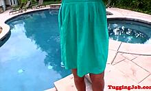 Real Babe Outdoors Jerks Cock After Showing Big Tits