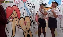 police milfs in uniforms dominate with handjobs at the gloryhole orgy