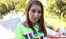 hey, inked teen jerks cock in closeup view 😉