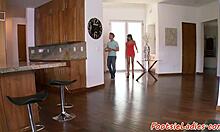 footjob loving bigtits babe strokes cock with her european feet