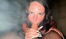 Amateur pornstar sucks monster cock in wet bath.