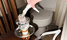 Amateur pornstar sucks monster cock in wet bath.