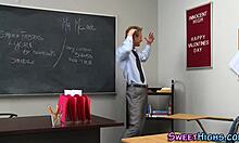 uniform teen with huge juggs gets jizzed on