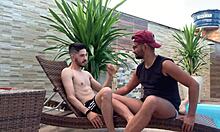 marcos goiano takes joseph megazord's monster cock deepthroat in pool creampie