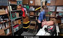 The shoplifter babe bends over for the LP officer's doggystyle punishment.