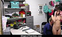 Teen avoids shoplifting trouble by sucking guard's cock in doggystyle