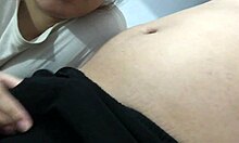 Hey, after shower, filipina girlfriend gives sloppy blowjob close-up