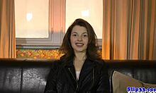 Masturbating Euro babe teases and wanks an old British guy in heels.