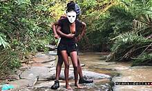 Ebony Babe In Skirt Teasing Outdoors