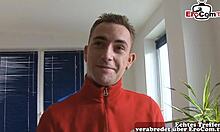 Bold German natural busty girl next door experiences intense first-time fucking during casting interview.