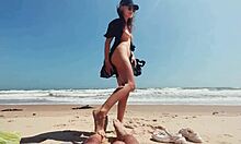 wow, teen girl stroking herself on nude beach while guy cums! 🌊