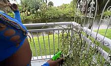 Lucy Hayz Waters Plants in a Sensual Manner