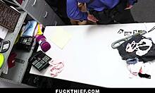 Thieving stepsisters April Olsen and Cierra Bell face rough punishment from mall security officer at Fuckthief.