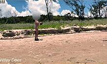 Wife Dares to Play Football Nude on a Public Clothed Beach.