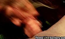 Pretty Brunette Teen Takes Old Guy Cock Outdoors