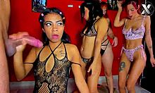 Beautiful brunette slut gets roughest face fuck by huge dick 💦