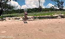 Wife Dares to Play Football Nude on a Public Clothed Beach.