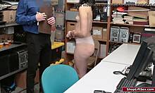 Lucky officer catches and fucks hot brunette shoplifter in the office 😈