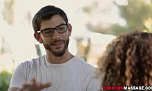 Wow! This Brunette Masseuse Rides a Young Guy's Big Cock with Skill Outdoors!