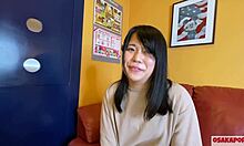 cute 18-year-old japanese amateur mao chan in blowjob interview with creampie. 😊