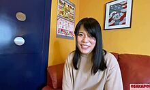 cute 18-year-old japanese amateur mao chan in blowjob interview with creampie. 😊