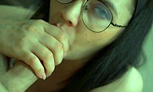 lecherous brunette wife sucks monster cock and swallows mouthful