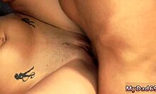 Cute 18-year-old and brunette milf engage in hardcore fucking and blowjob leading to facial