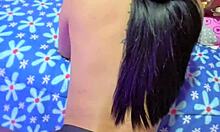 My submissive girlfriend surprised me dressed as a school prostitute at home.