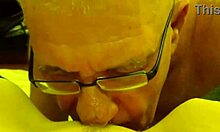 Husband licks wife's pussy with spreading legs