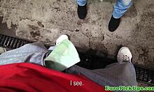 cute blonde picked up flashes her charm on camera