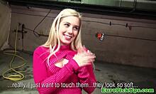 cute blonde picked up flashes her charm on camera