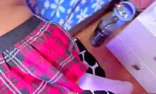 My submissive girlfriend surprised me dressed as a school prostitute at home.