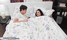 busty stepsister convinces stepbrother to fuck her on his bed. out of the family?