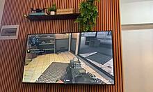 Pregnant brunette sucks and rides husband's big cock while playing video game