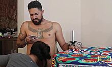 wife feels deep guilt stealing blanket and begs husband to fill her mouth with cum in deepthroat blowjob