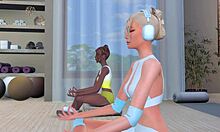 Lustful lesbian sluts have dirty sex in the gym with assfucking and bukkake.