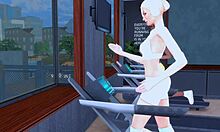 Lustful lesbian sluts have dirty sex in the gym with assfucking and bukkake.