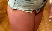 hot tall sexy horny amateur girl with huge camel toe in shorts