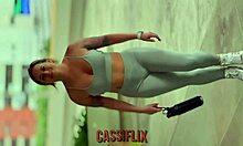 Blonde teases ass with plug before sitting on huge hard cock