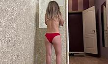 Milf is on her knees and moans when she gets fucked from behind