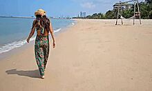 Long dress flashing with no panties on a crowded public beach