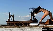 Cute teen oils her shaved pussy and masturbates to orgasm?