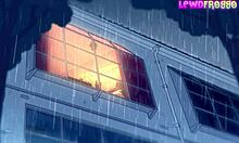 Milf blows young friend on rainy day!