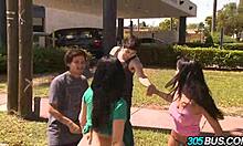 Spanish Babes Abella Anderson and Ava Addams Blowjob and Fucking in Bus Group Orgy.