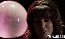 Petite teen gives blowjob and shows tits in pov.