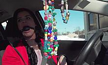 I'm driving around ball gagged, feeling the public humiliation as a bound brunette slut. It's wild out here on the streets!