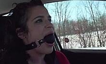 I'm driving around ball gagged, feeling the public humiliation as a bound brunette slut. It's wild out here on the streets!