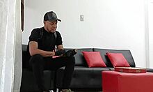 I take advantage of the delivery guy and offer to pay with my body while undressing