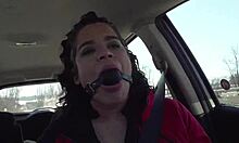 I'm driving around ball gagged, feeling the public humiliation as a bound brunette slut. It's wild out here on the streets!