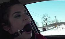 I'm driving around ball gagged, feeling the public humiliation as a bound brunette slut. It's wild out here on the streets!